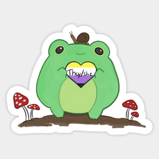 Pronoun Frog They She Nonbinary Sticker